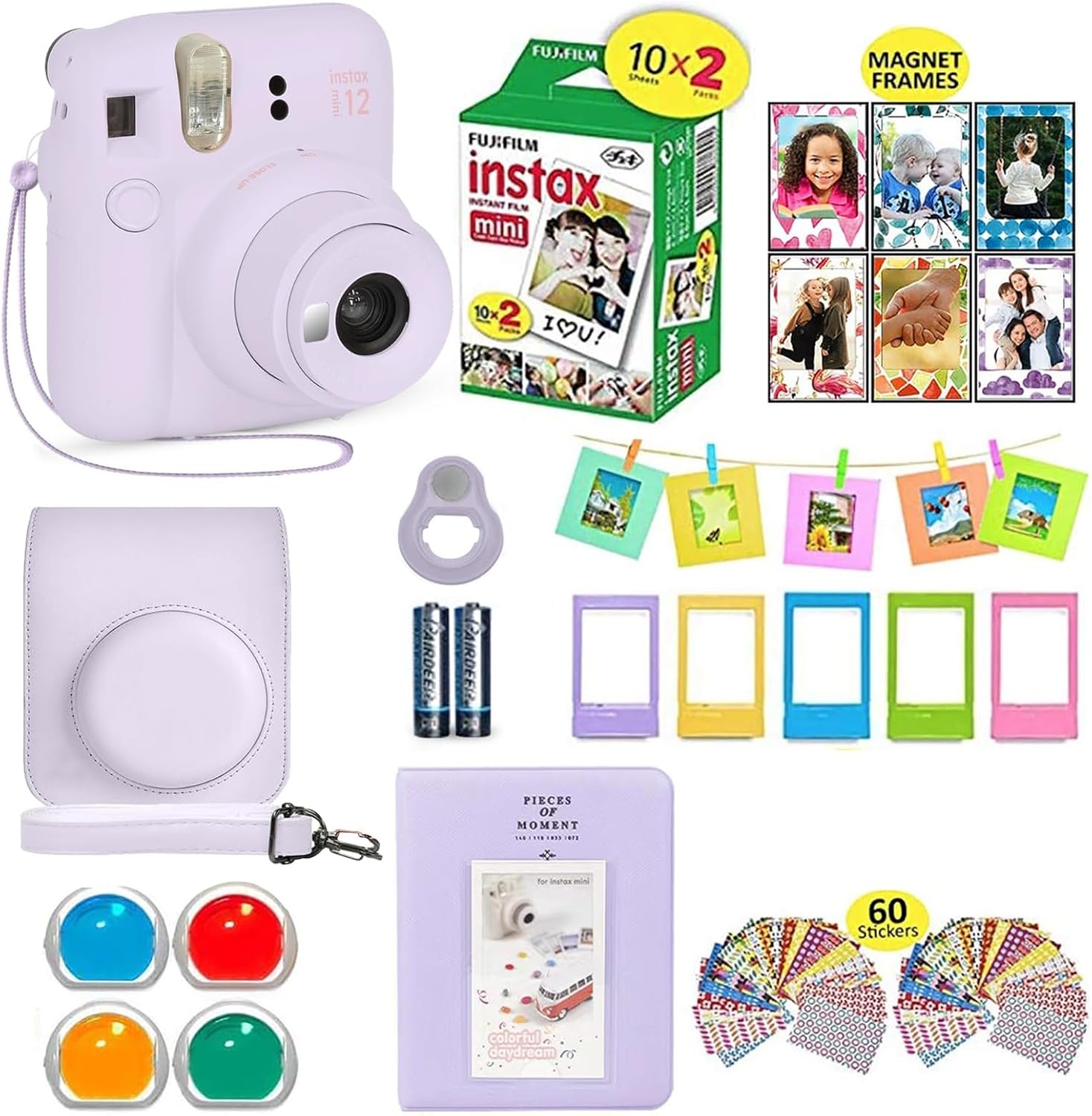 Fujifilm Instax Mini 12 Camera Bundle - Purple - Film, Carry Case & Accessories