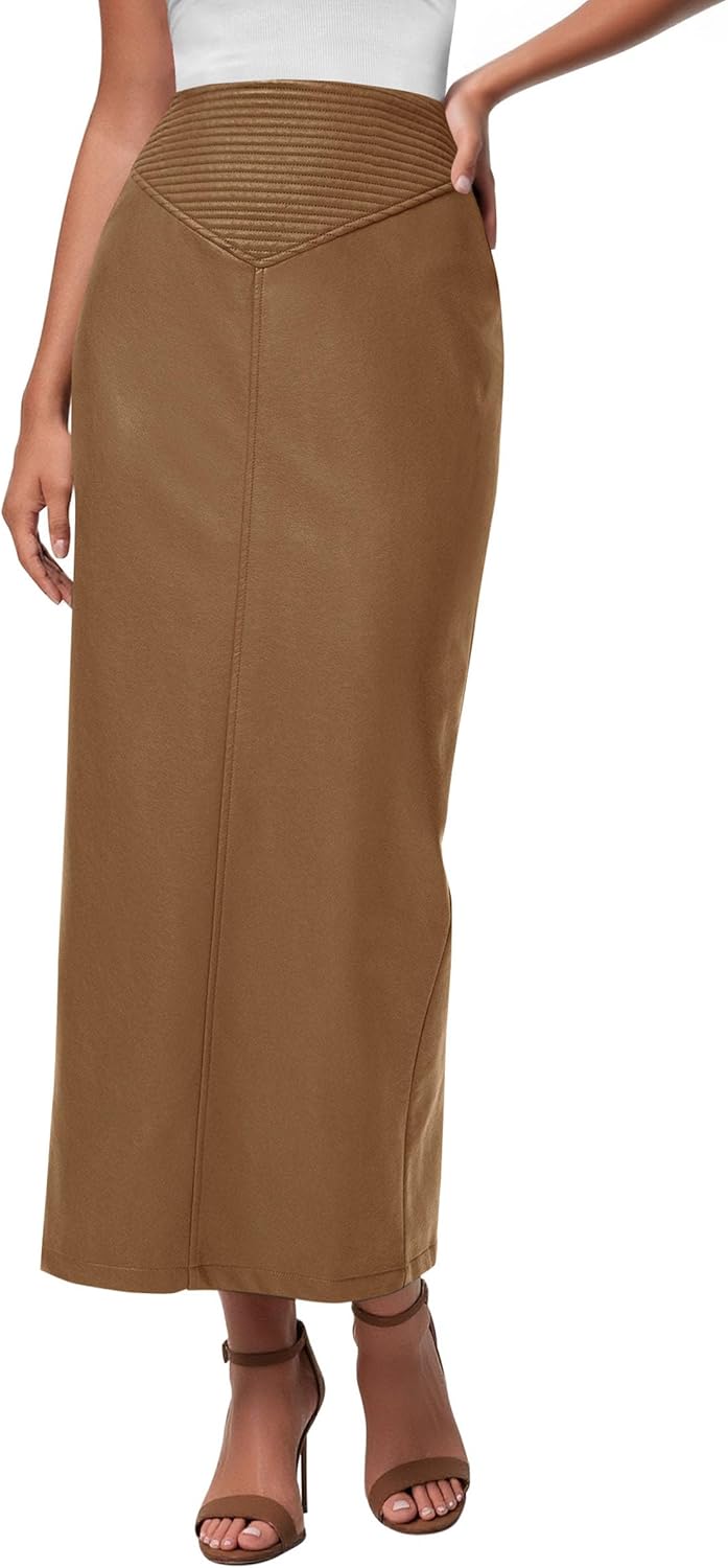 PRETTYGARDEN Long Skirts for Women - Chic Faux Leather Maxi