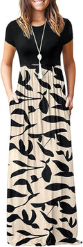 Women's Short Sleeve Loose Plain Casual Long Maxi Dress (Style M5YQ)