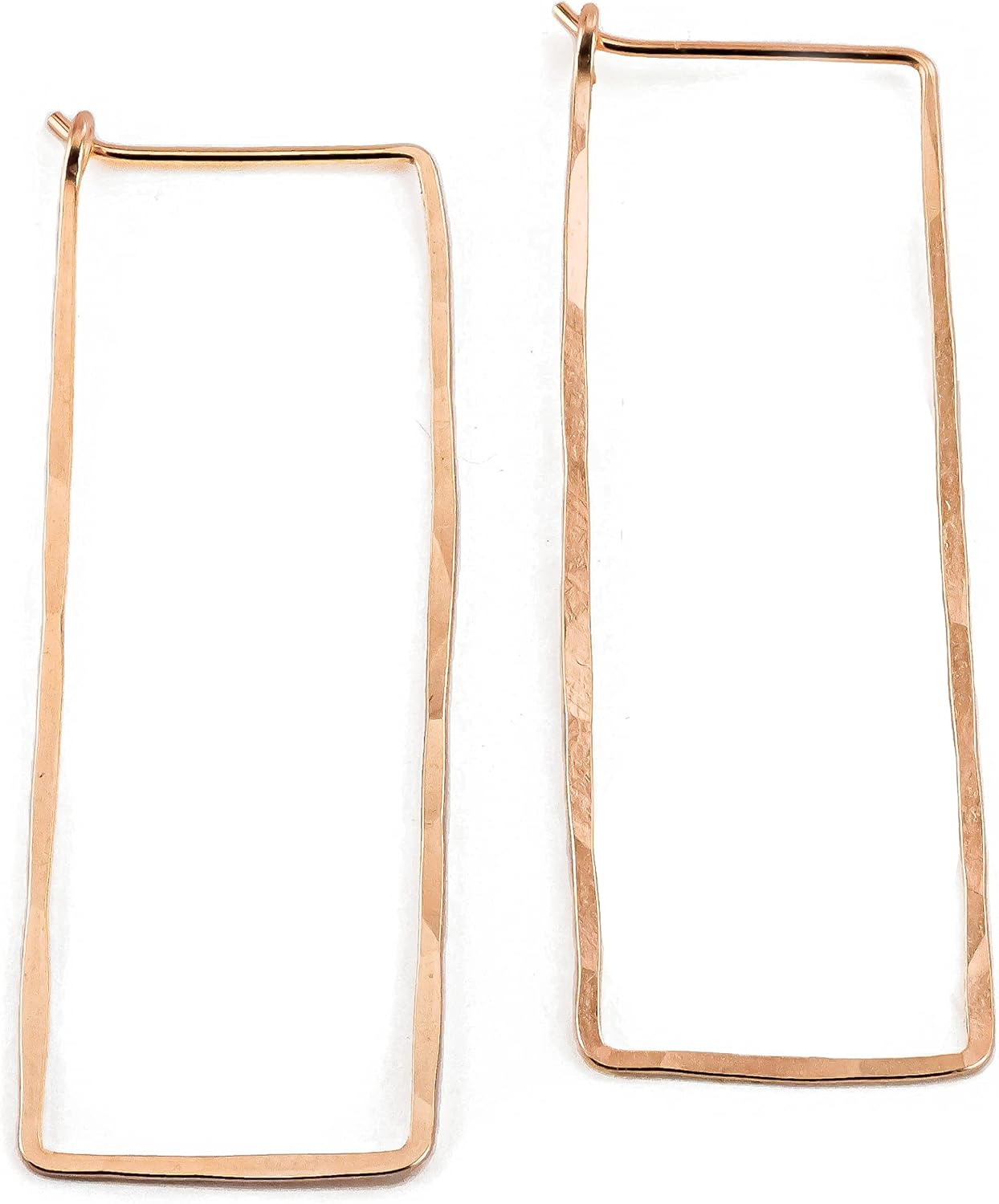 Thin Hammered Hoop Earrings in 14K Rose Gold Filled Style