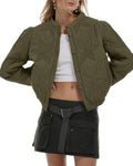 Gacaky Floral Embroidered Quilted Cropped Jacket - Lightweight Warm