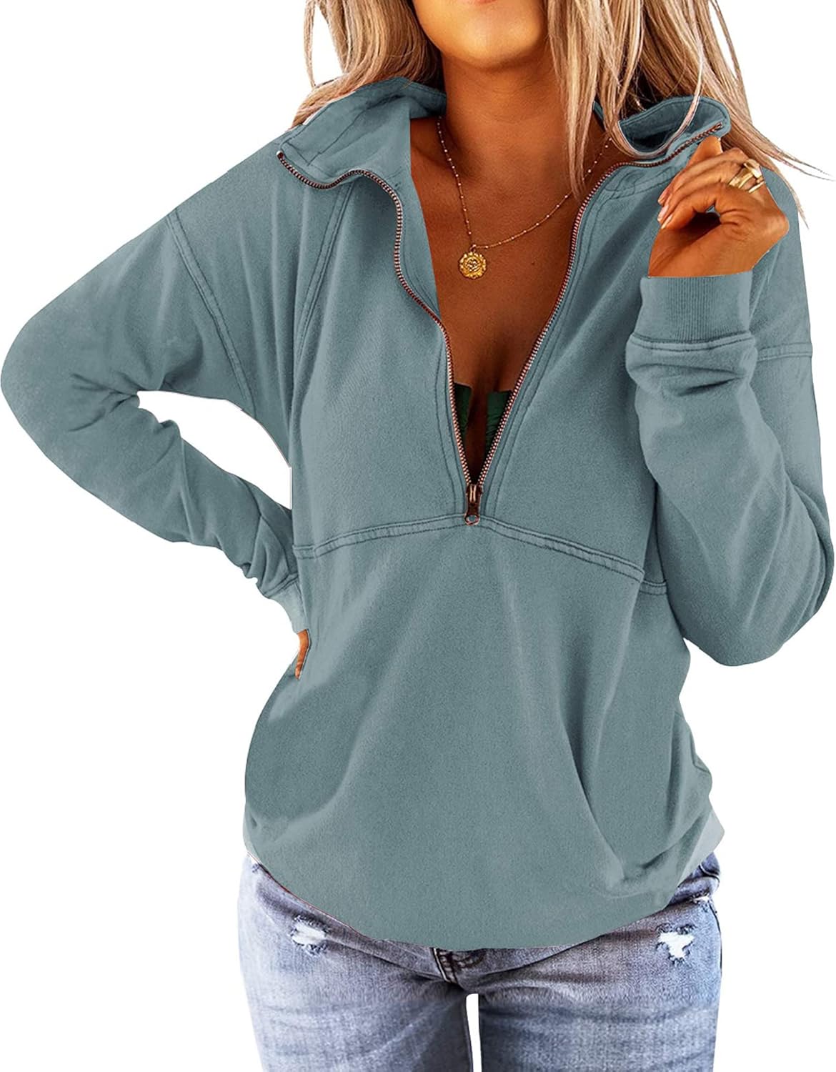 Cozy Chic Women's Half Zip Sweatshirt by Floral Find