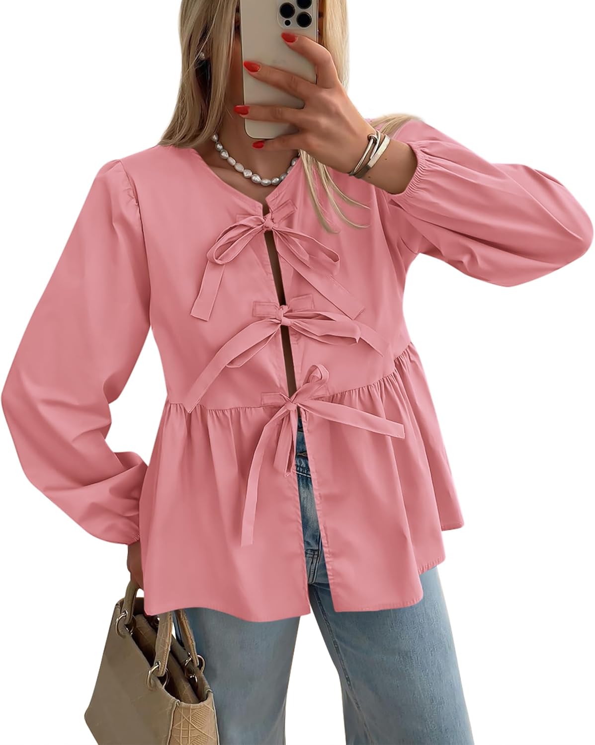 PRETTYGARDEN Women's Trendy Babydoll Peplum Blouse Shirt