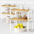 Kitchen Cabinet Organizer Set of 4 - Stackable Bamboo Shelf Risers
