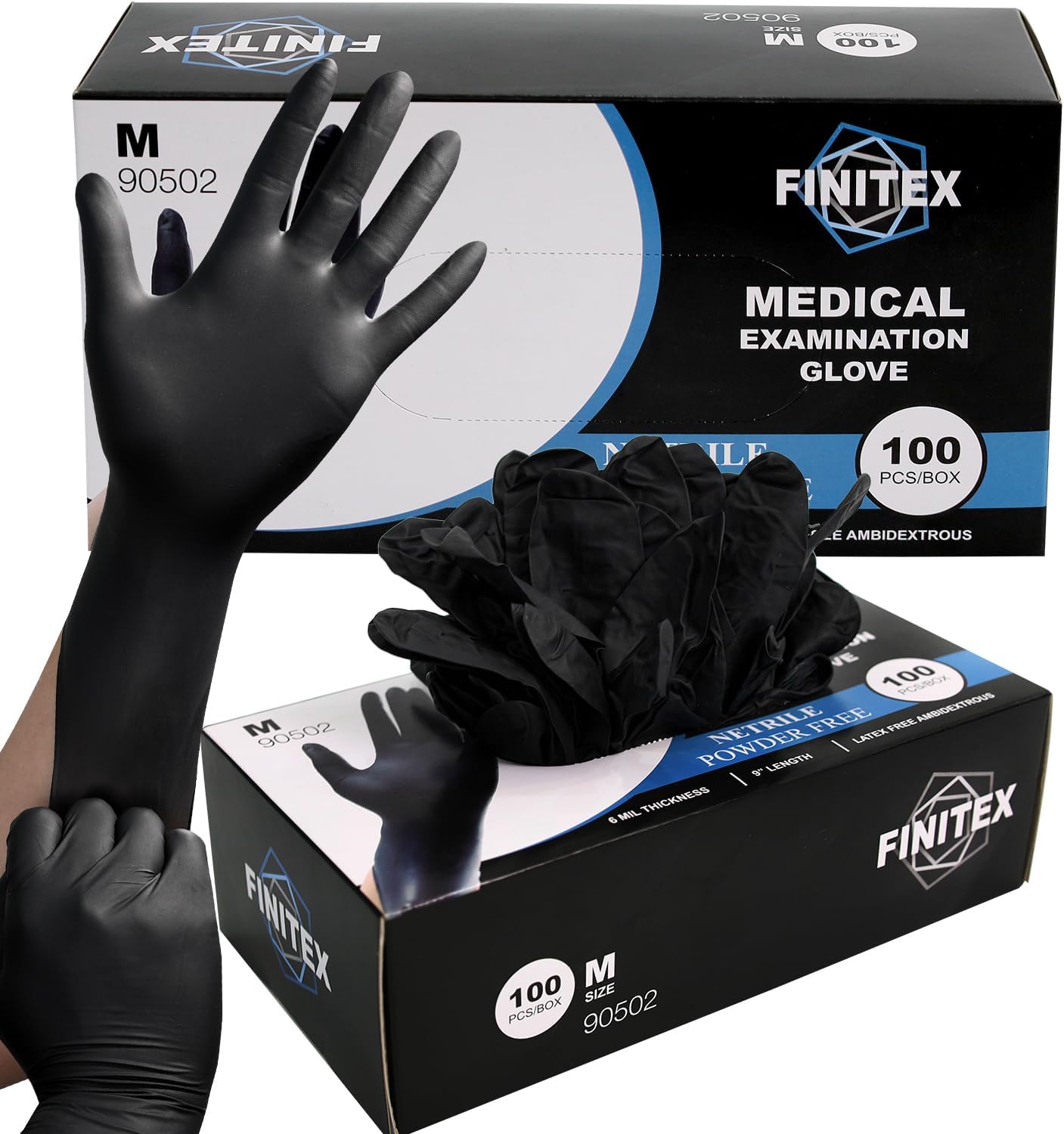 FINITEX Black Nitrile Exam Gloves - 6.3mil Powder-Free