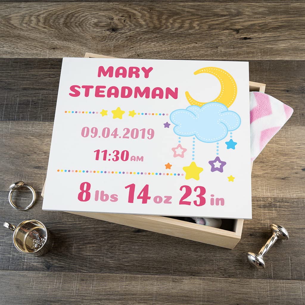 Personalized Baby Keepsake Box with Pink Stars for Cherished Memories