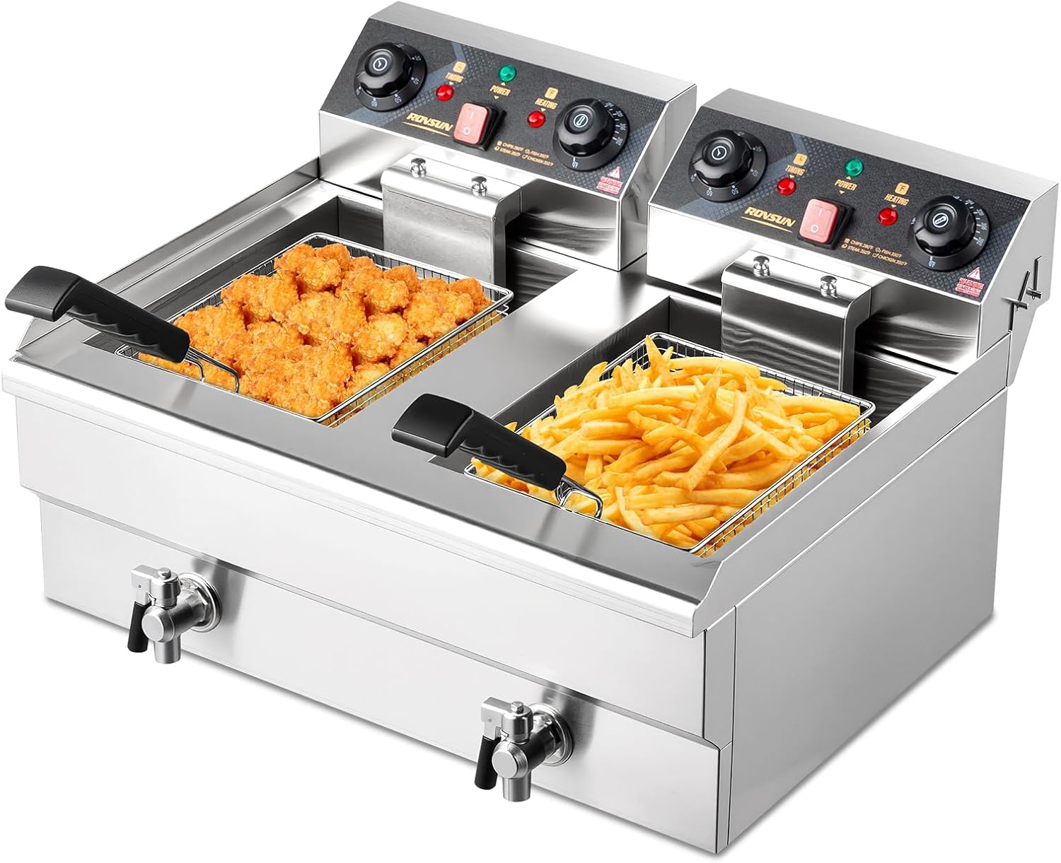 ROVSUN 24.9QT Electric Deep Fryer with Timer and Dual Tanks
