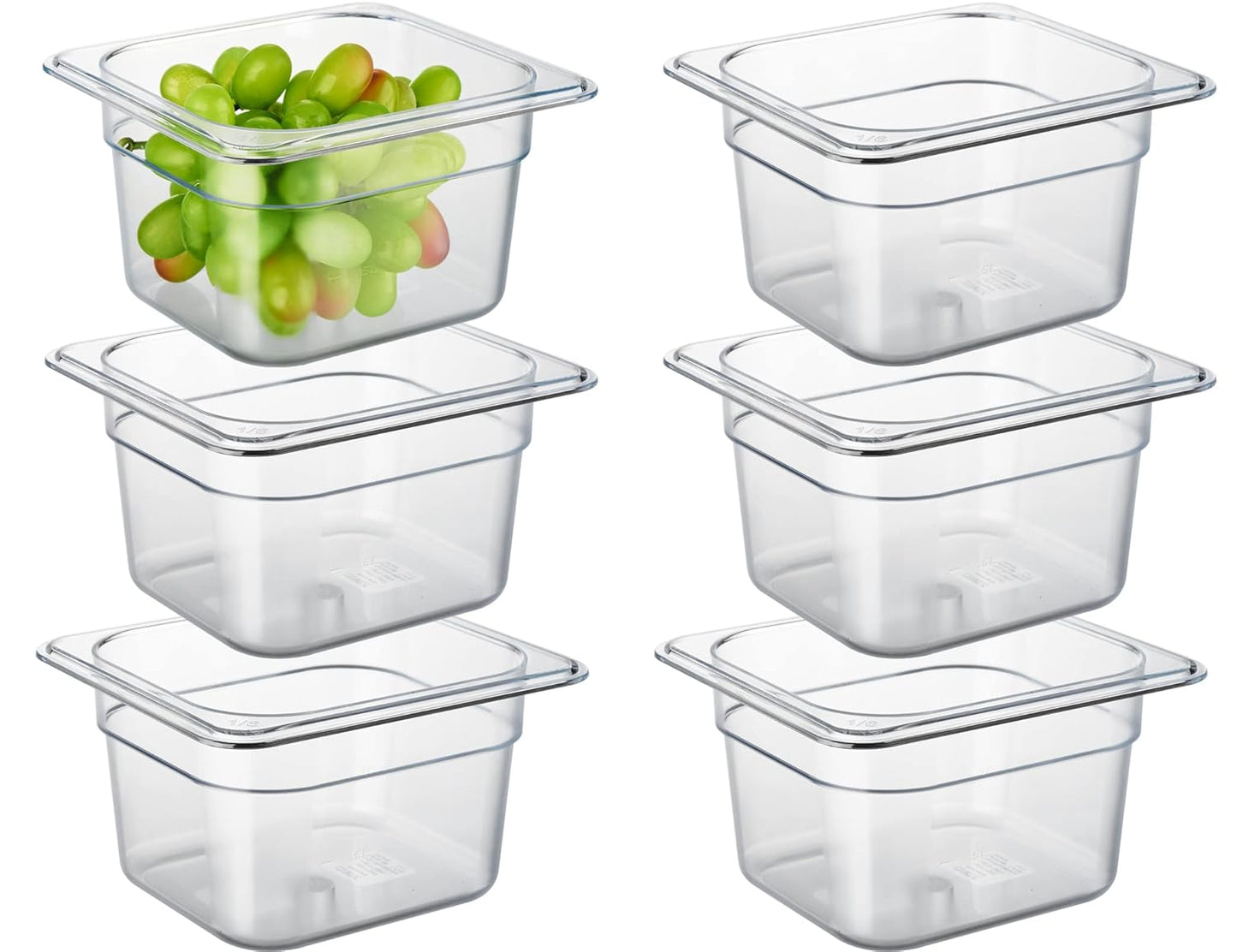 CURTA 6-Pack 1/6 Size 4in Deep NSF Food Pans for Kitchen Use