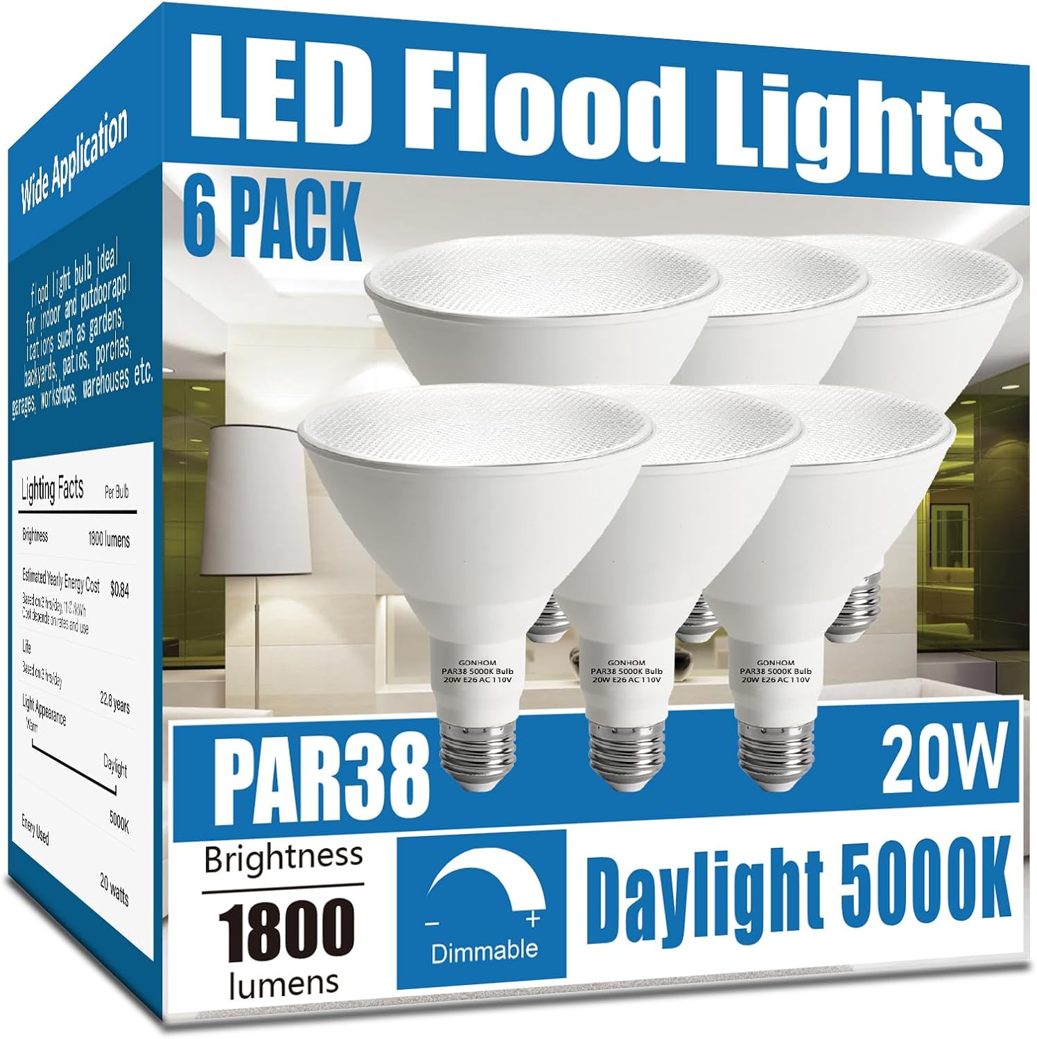 Par38 LED Flood Light Bulbs Outdoor 6 Pack for Bright Lighting