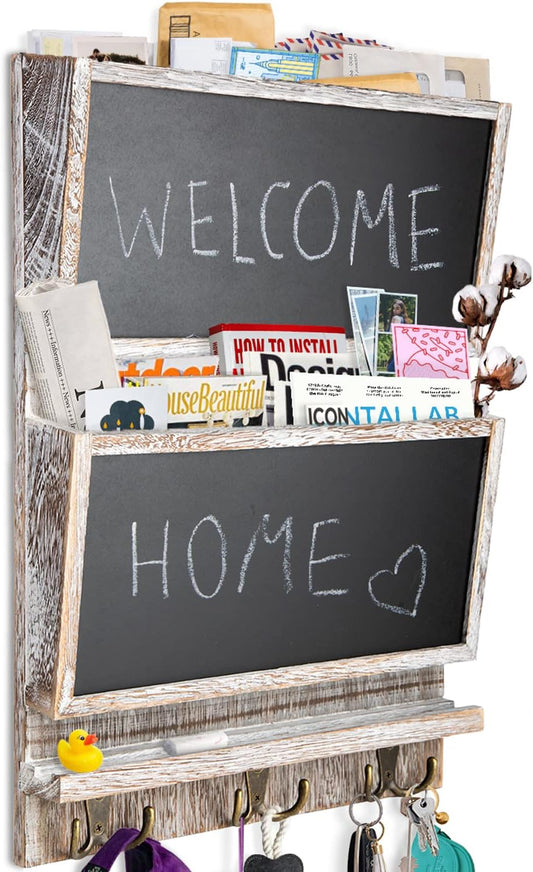 Chalkboard Mail Sorter & Key Holder - Rustic White