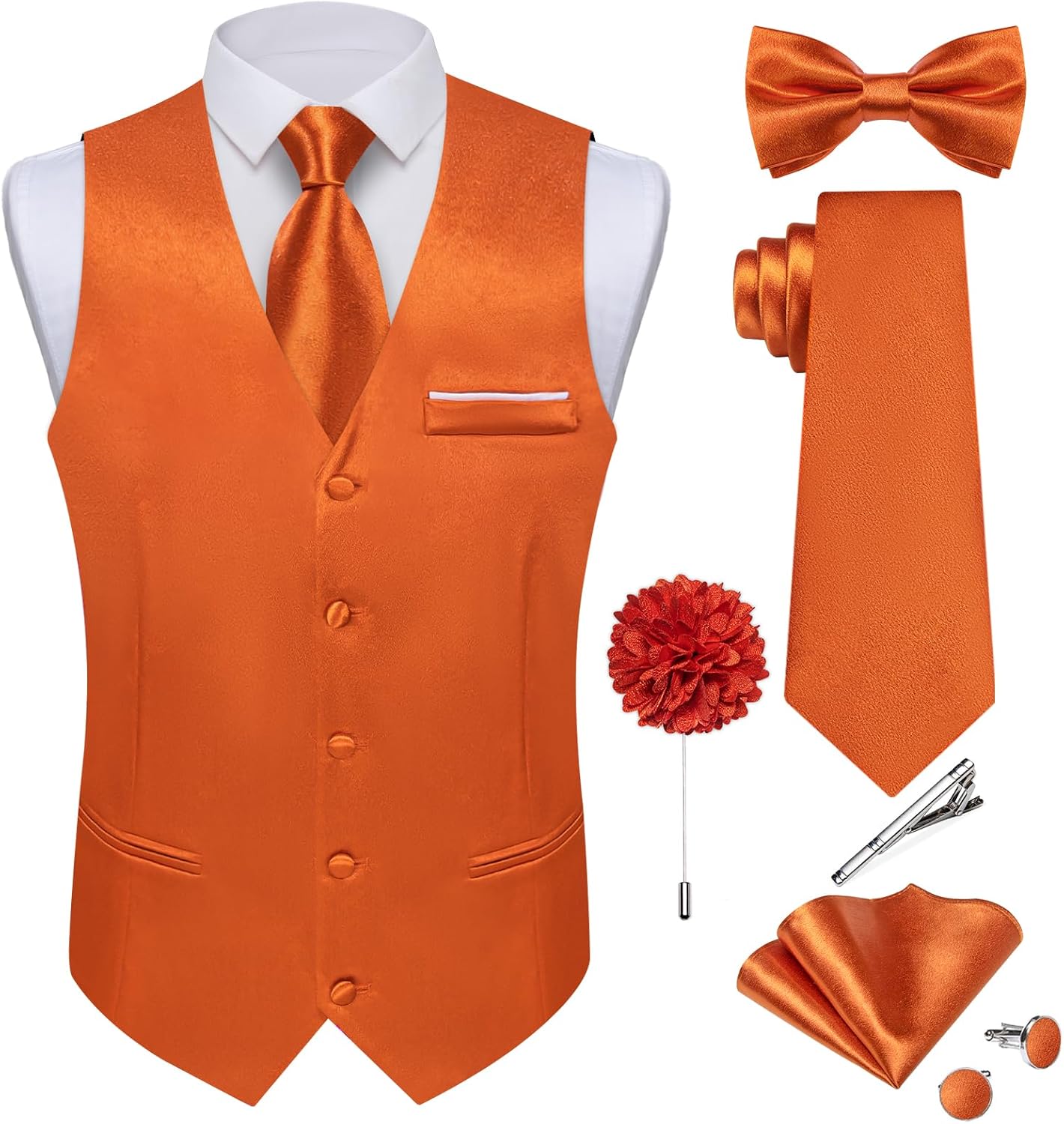 DiBanGu Mens Satin Suit Vest and Tie Set for Formal Occasions