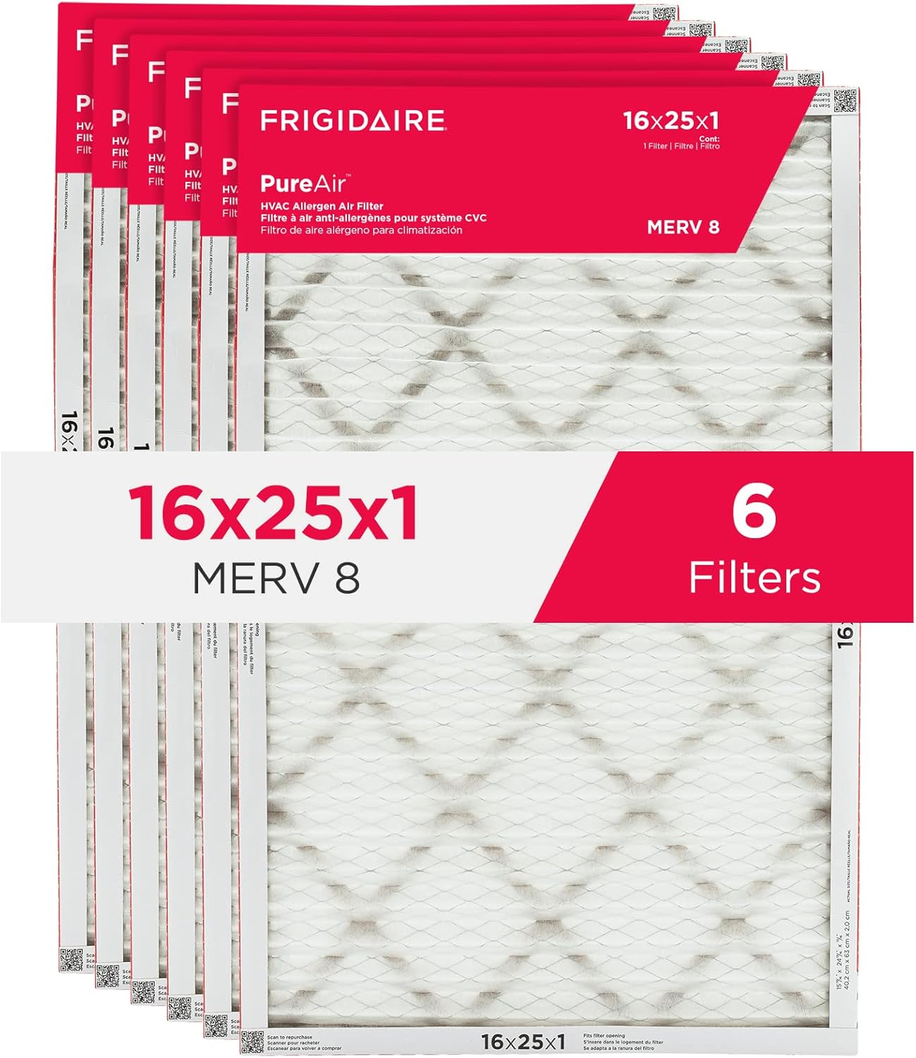 6 Pack Frigidaire 16x25x1 Allergen Filter - Cleaner Air Guaranteed!