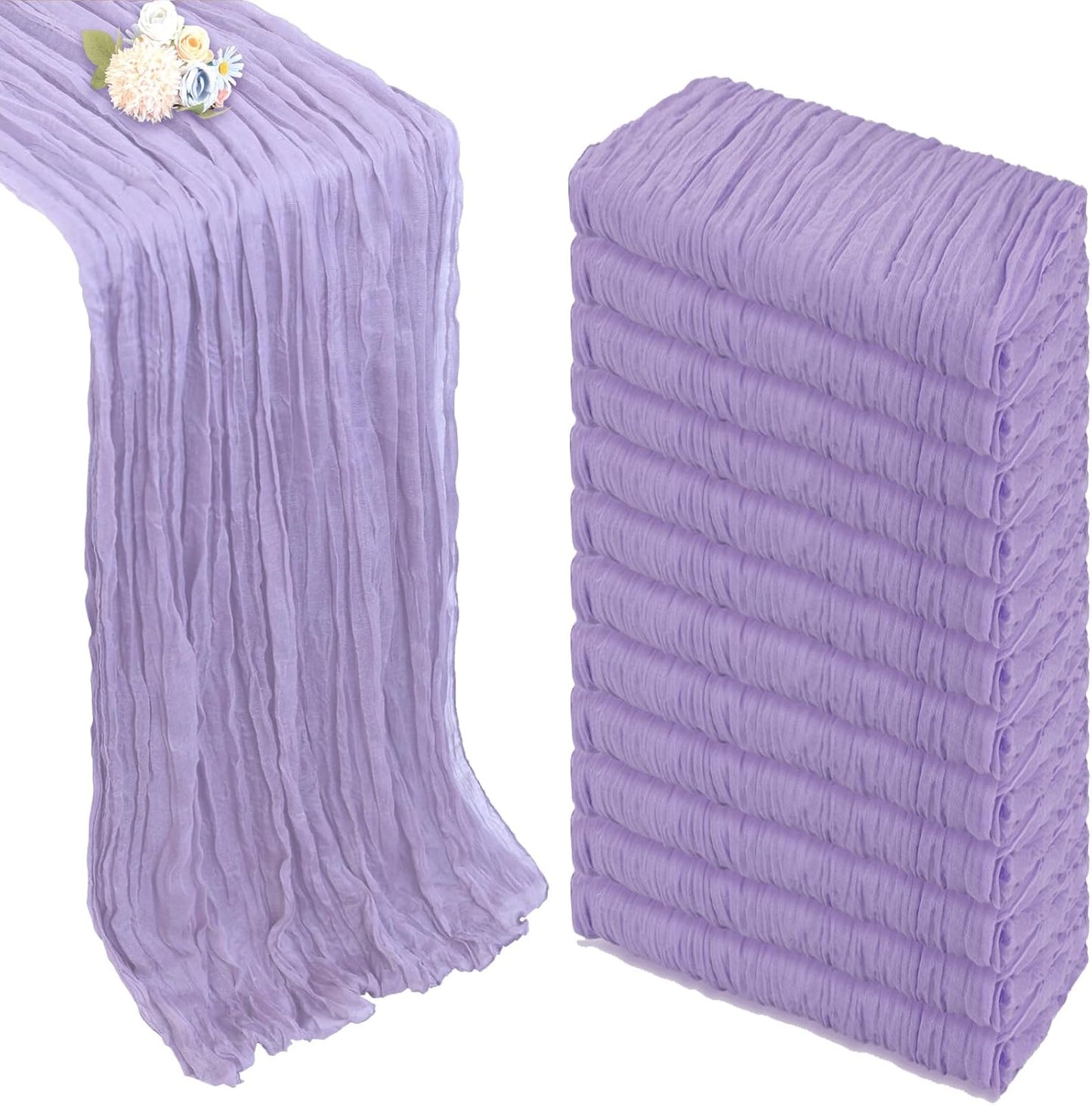 12 Pack Lilac Purple Cheesecloth Table Runner for Events