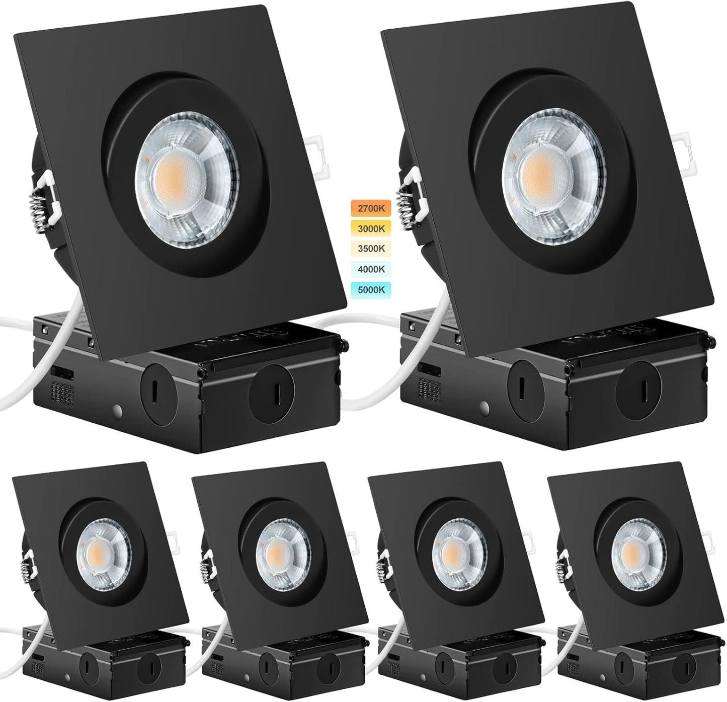 Black Recessed Lighting Square 4 Inch Canless Gimbal 6 Pack