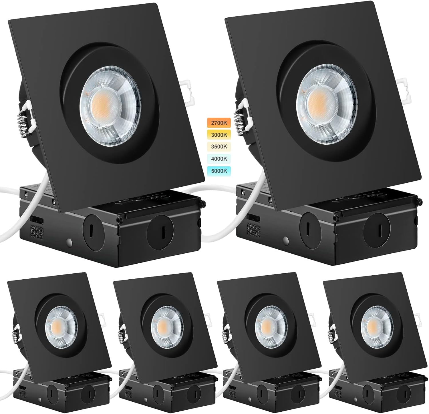 Black Recessed Lighting Square 4 Inch Canless Gimbal 6 Pack