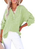 Dokotoo Womens Casual V Neck Long Sleeve Button Shirt - Relaxed Fit