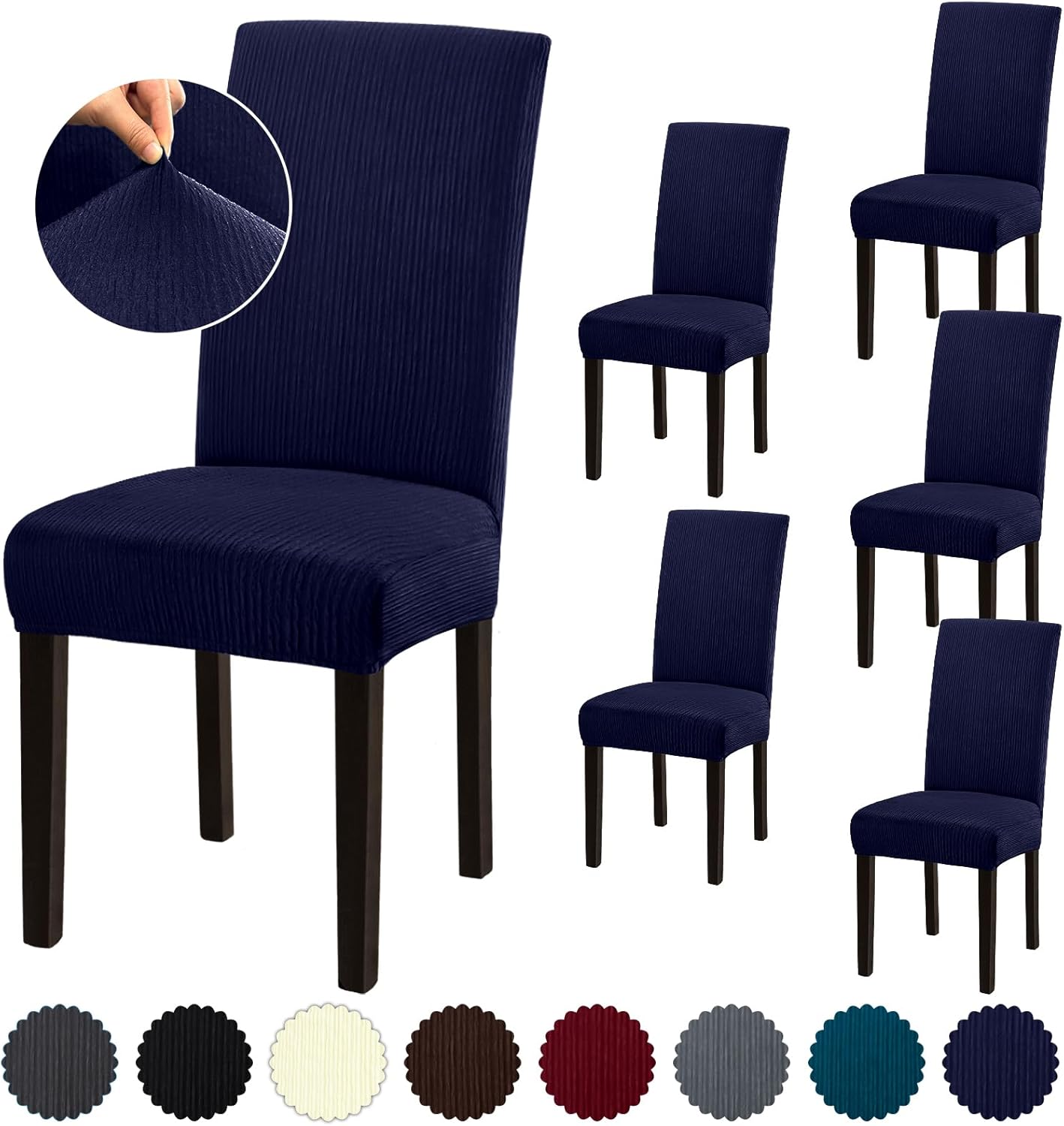 Stretch Dining Room Chair Covers Set of 6 in Navy Blue