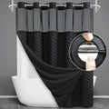 No Hook Shower Curtain with Snap in Liner - Black Tufted Chevron