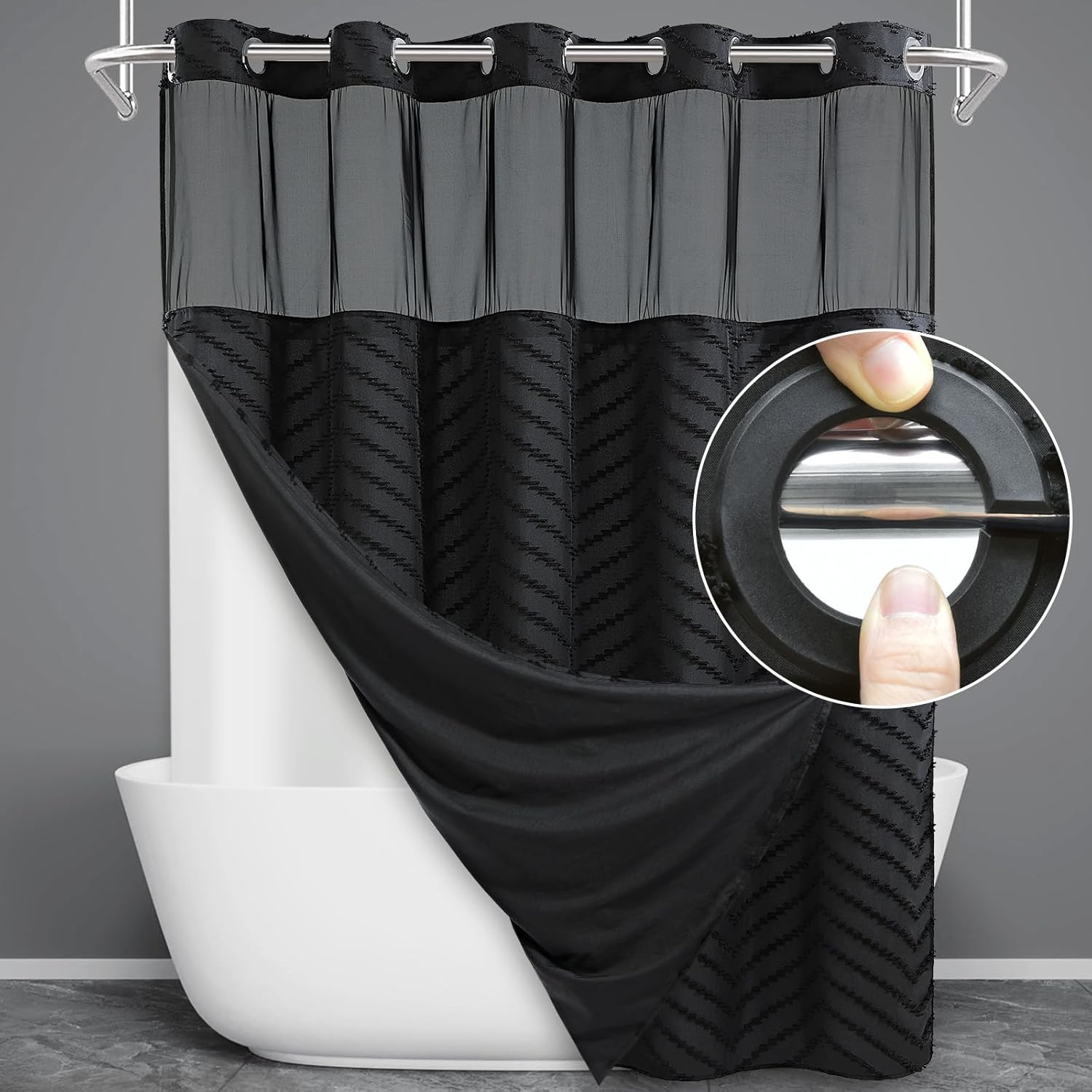 No Hook Shower Curtain with Snap in Liner for Easy Use