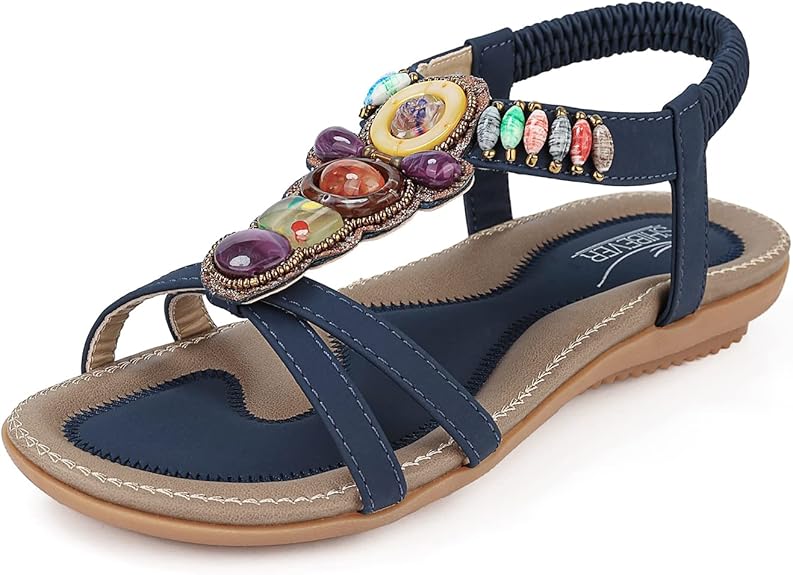 SHIBEVER Womens Sandals Comfortable Summer Dressy Flat T-Strap
