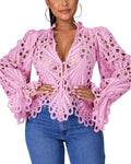 Womens Lace Ruffle Long Sleeve Tunic Blouse 2025 - Flattering Fit