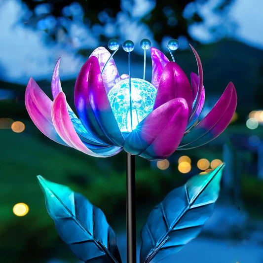 Solar Purple Metal Flower Wind Spinners for Garden Art