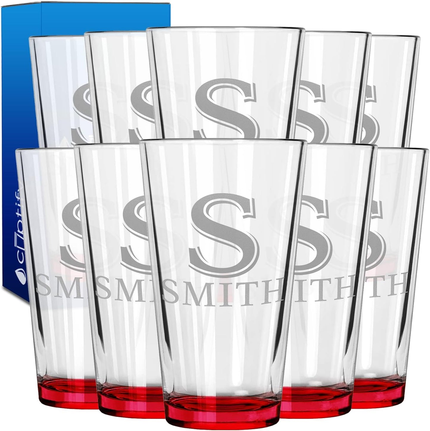 Personalized Beer Glasses Set of 10 Engraved 16oz Pint Glasses