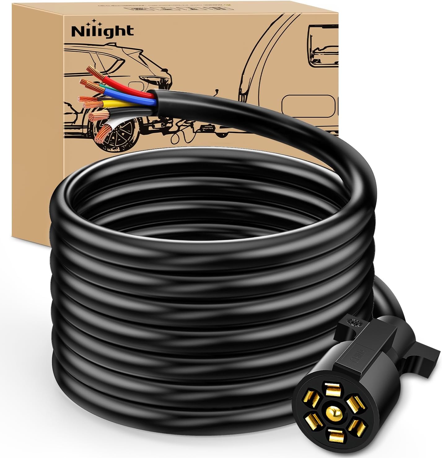Nilight 16FT 7 Way Trailer Extension Cord for Heavy Duty Use