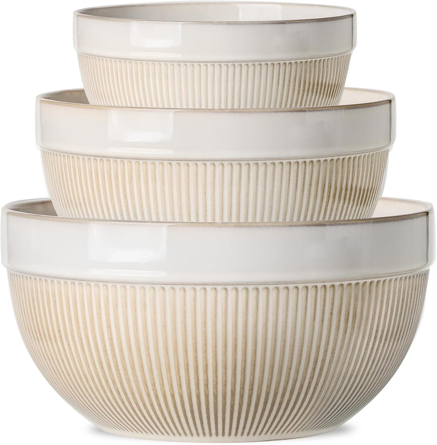 Large Ceramic Mixing Bowls Set of 3 for Baking and Cooking