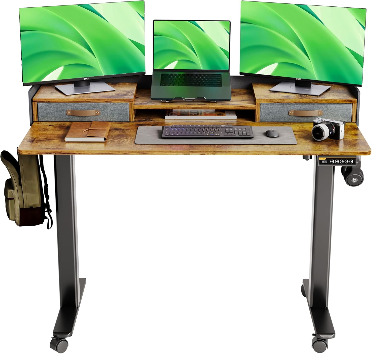 Claiks Electric Standing Desk with Drawers and Storage Shelf