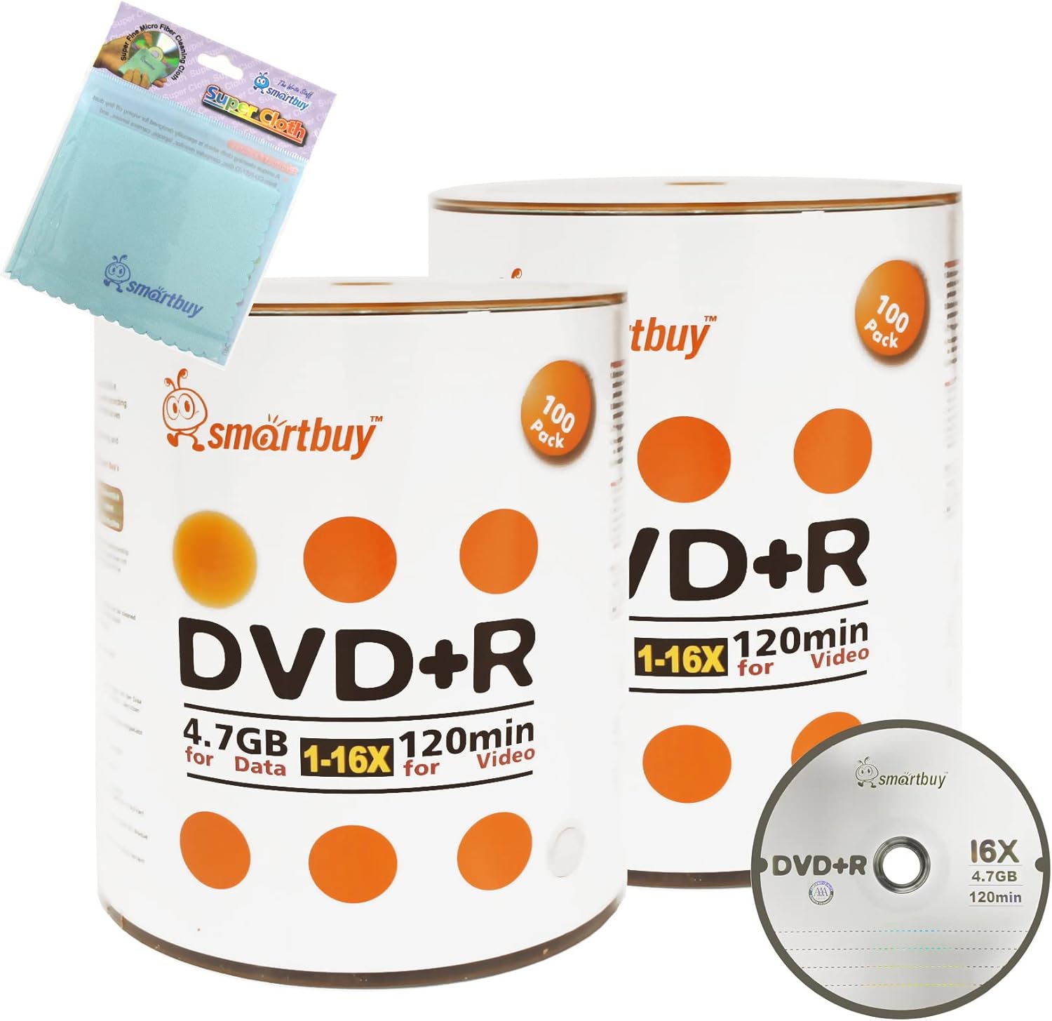 Smartbuy 200-disc 4.7GB 16x DVD+R Media with Micro Fiber Cloth