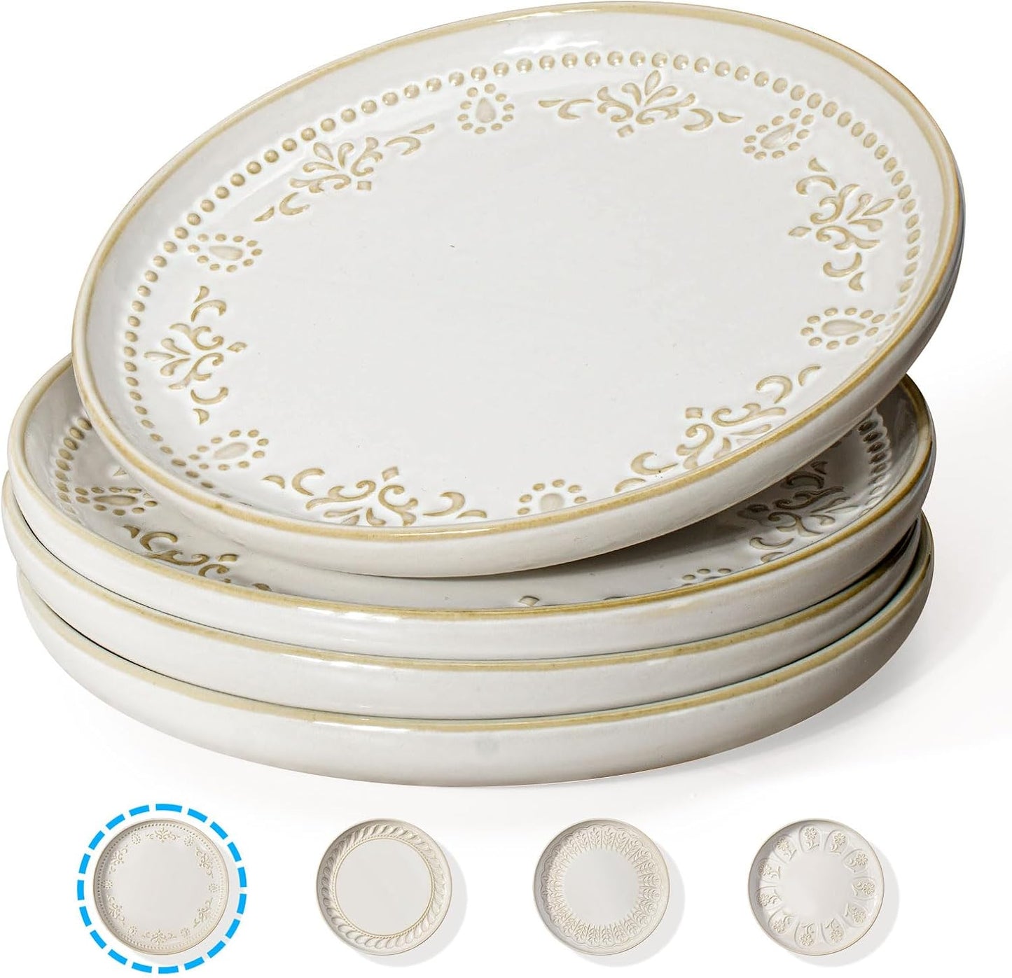 Artena Salad Plates Set Of 4, 8.5 Inch Embossed Design