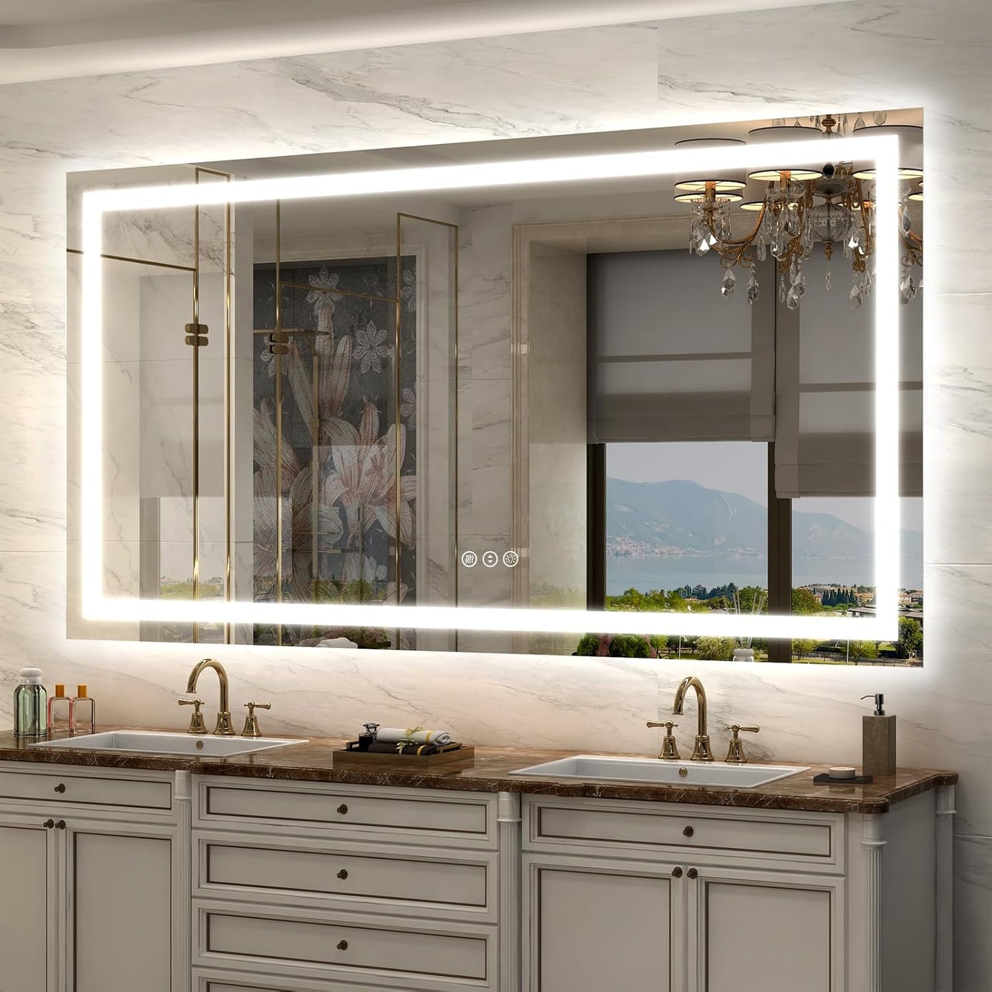 66x36 LED Lighted Bathroom Mirror with Dimmable Anti-Fog Feature