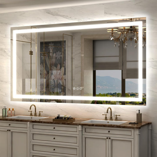 66x36 LED Lighted Bathroom Mirror with Dimmable Anti-Fog Feature