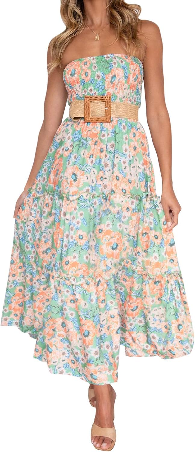 ZESICA Women's Summer Strapless Dress for Beach and Parties