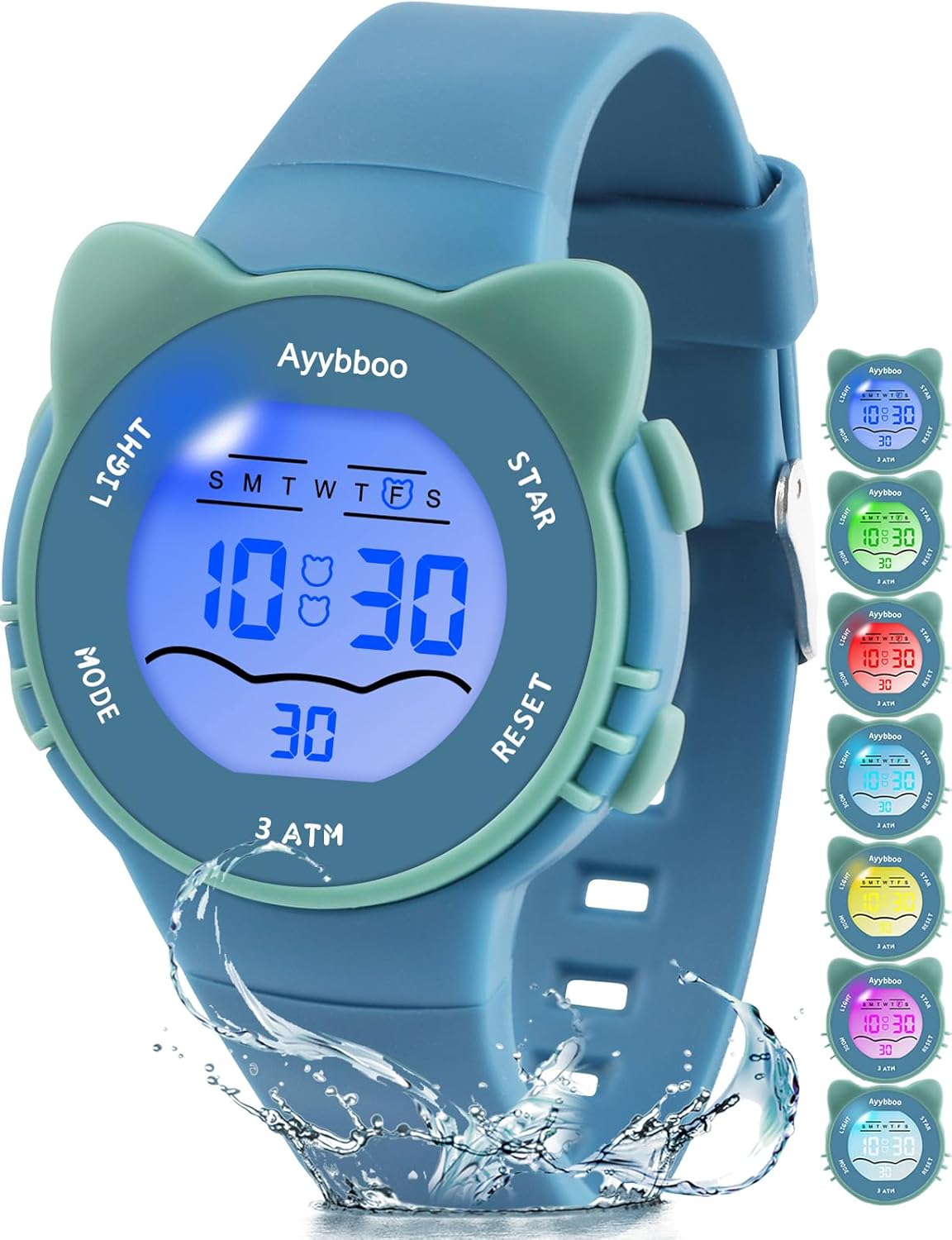 7 Color Lights Kids Digital Watches - Waterproof, Cute & Fun!