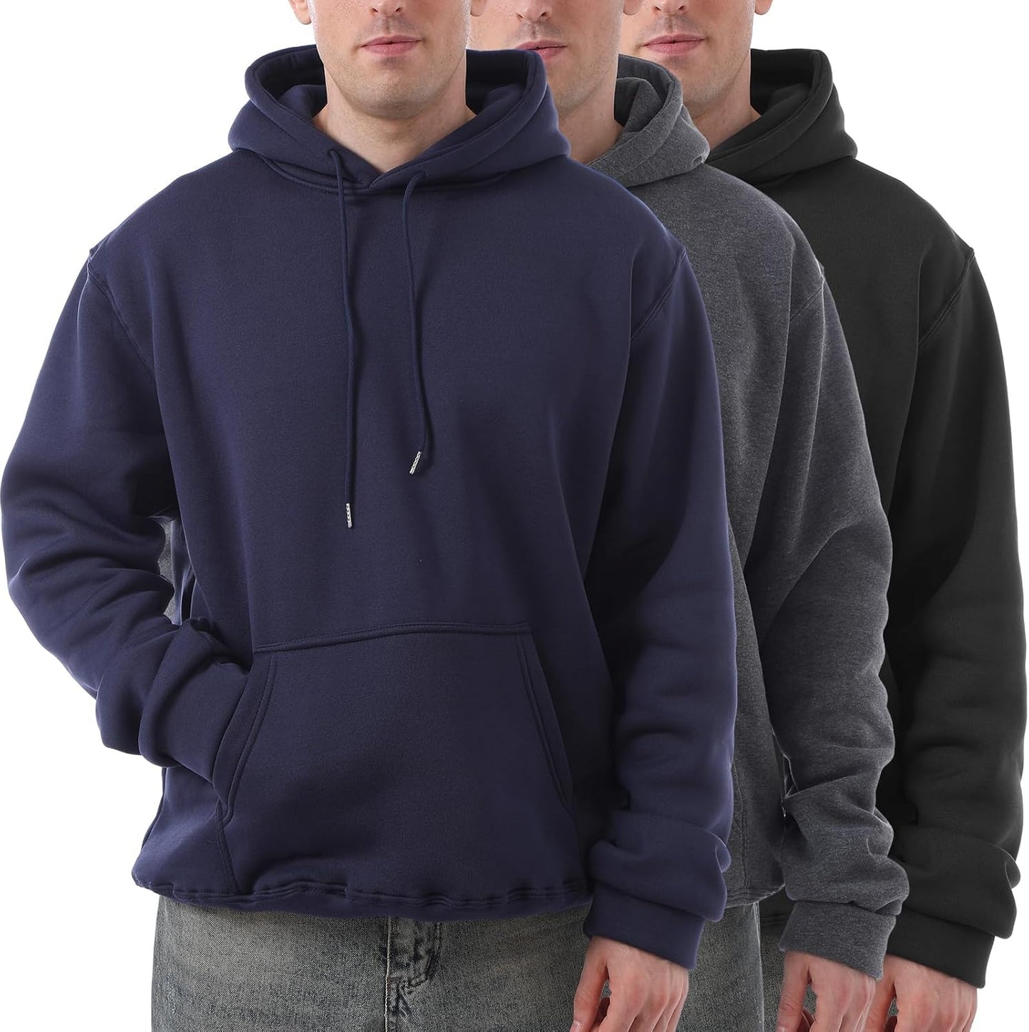 Men's Lightweight Fleece Pullover Hoodie 3 Pack for All Seasons