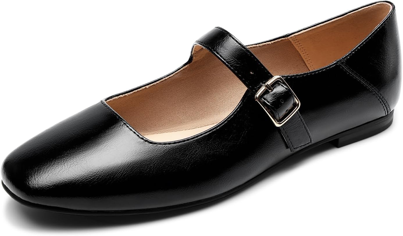 DREAM PAIRS Women's Silver Square Toe Mary Jane Flats for Comfort