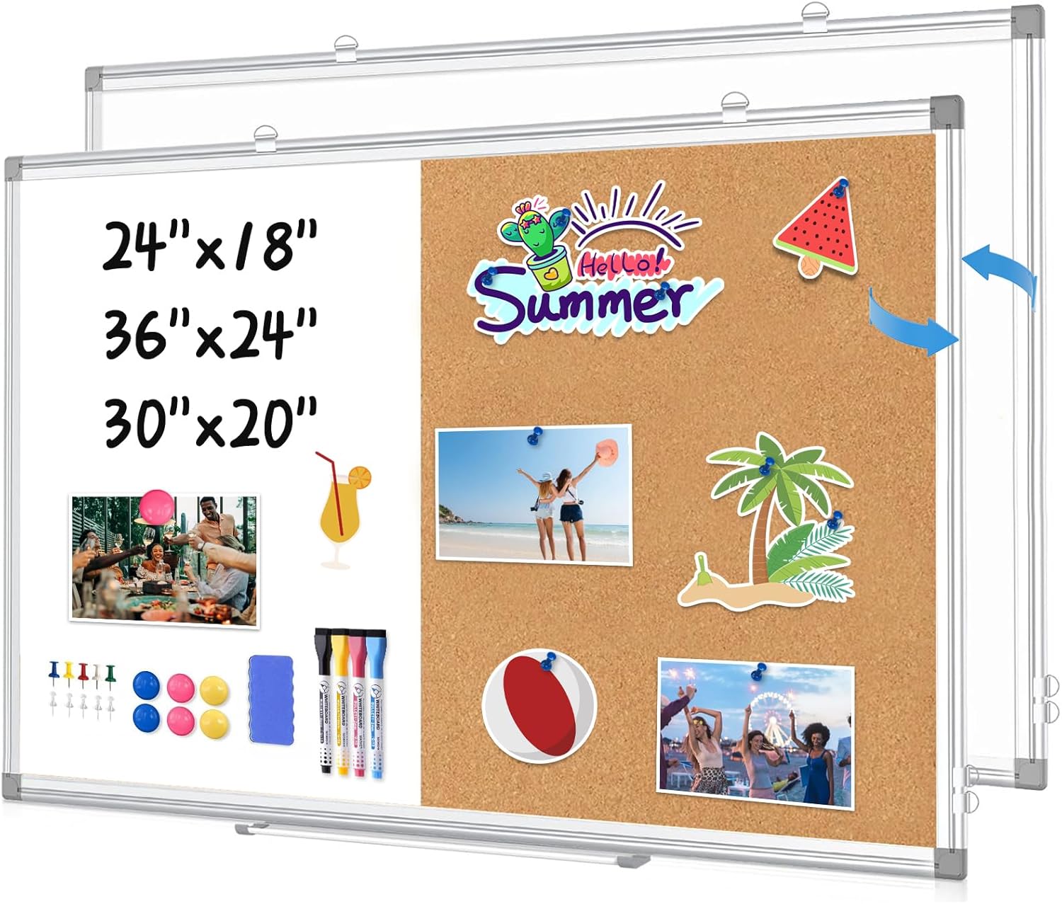 WALGLASS Combination Magnetic Whiteboard & Corkboard for Home