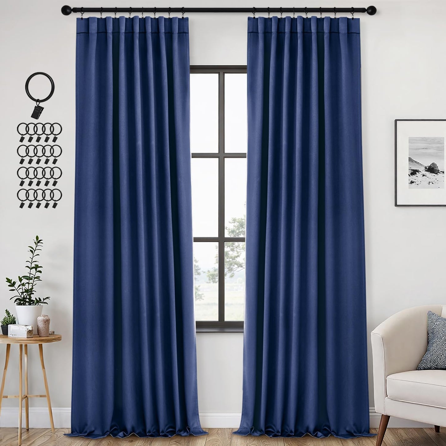 Back Tab Blackout Curtains for Bedroom Living Room 96 Inches