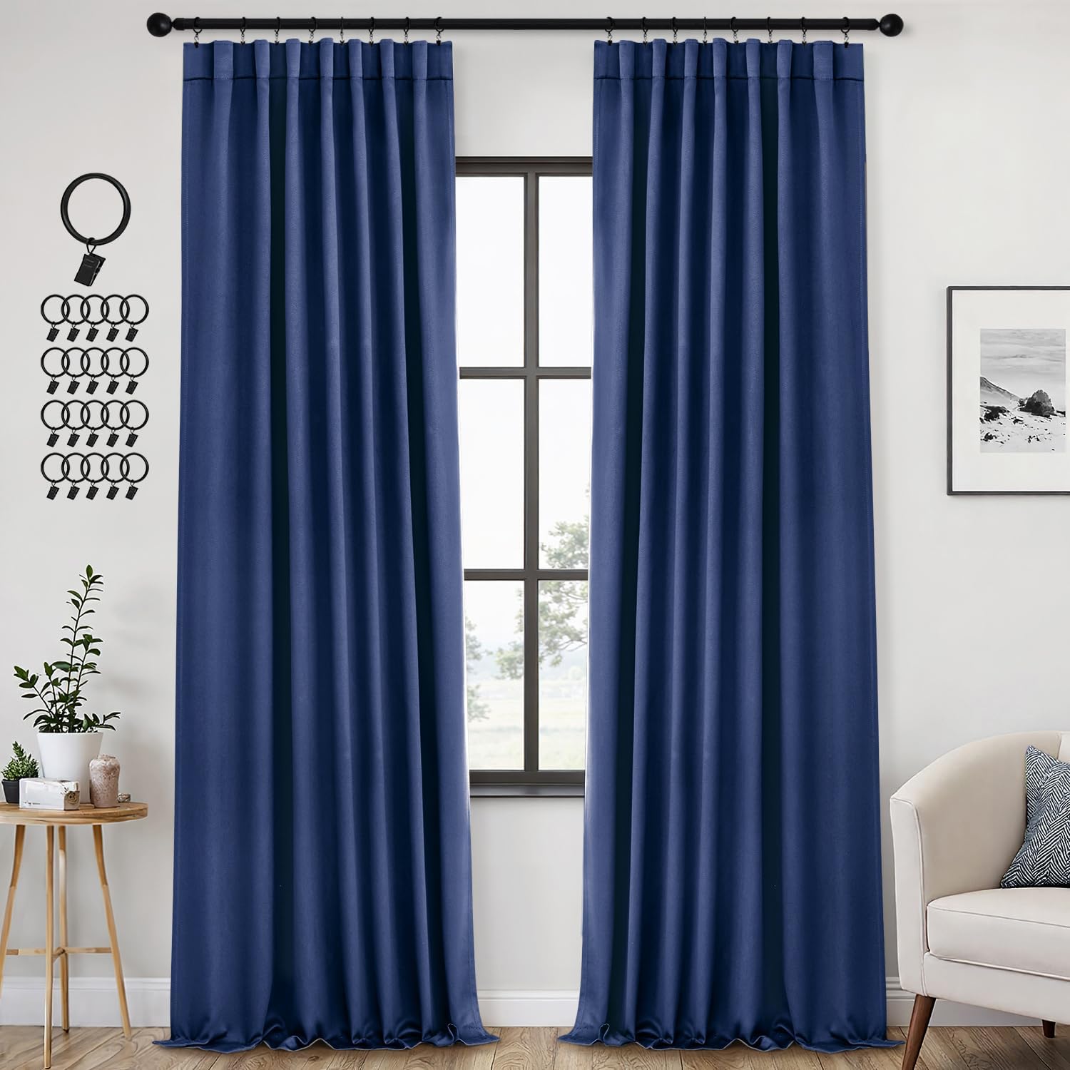 Back Tab Blackout Curtains for Bedroom Living Room 96 Inches
