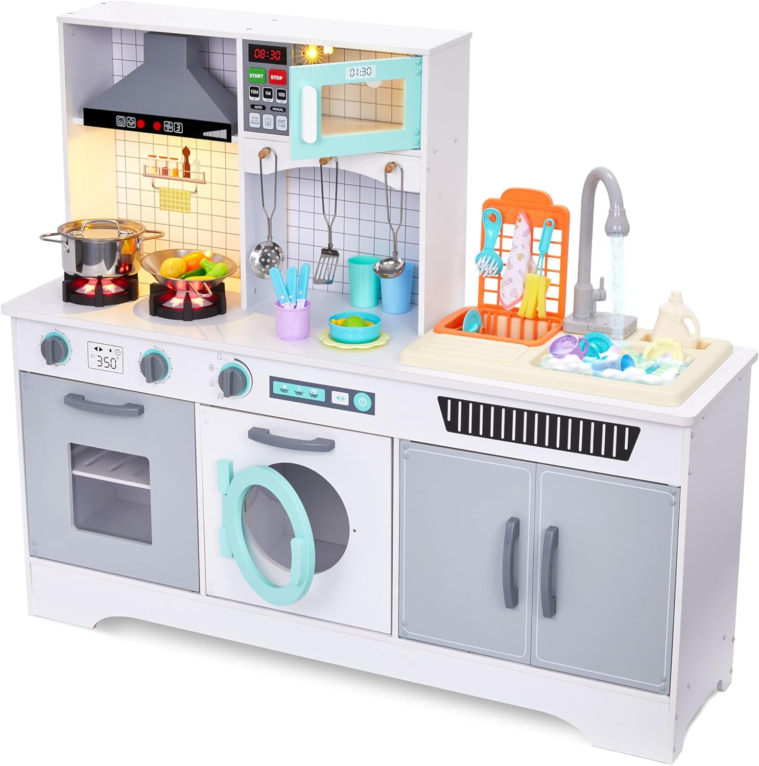 Lil Jumbl Kids Wooden Kitchen Set with Real Running Water Fun