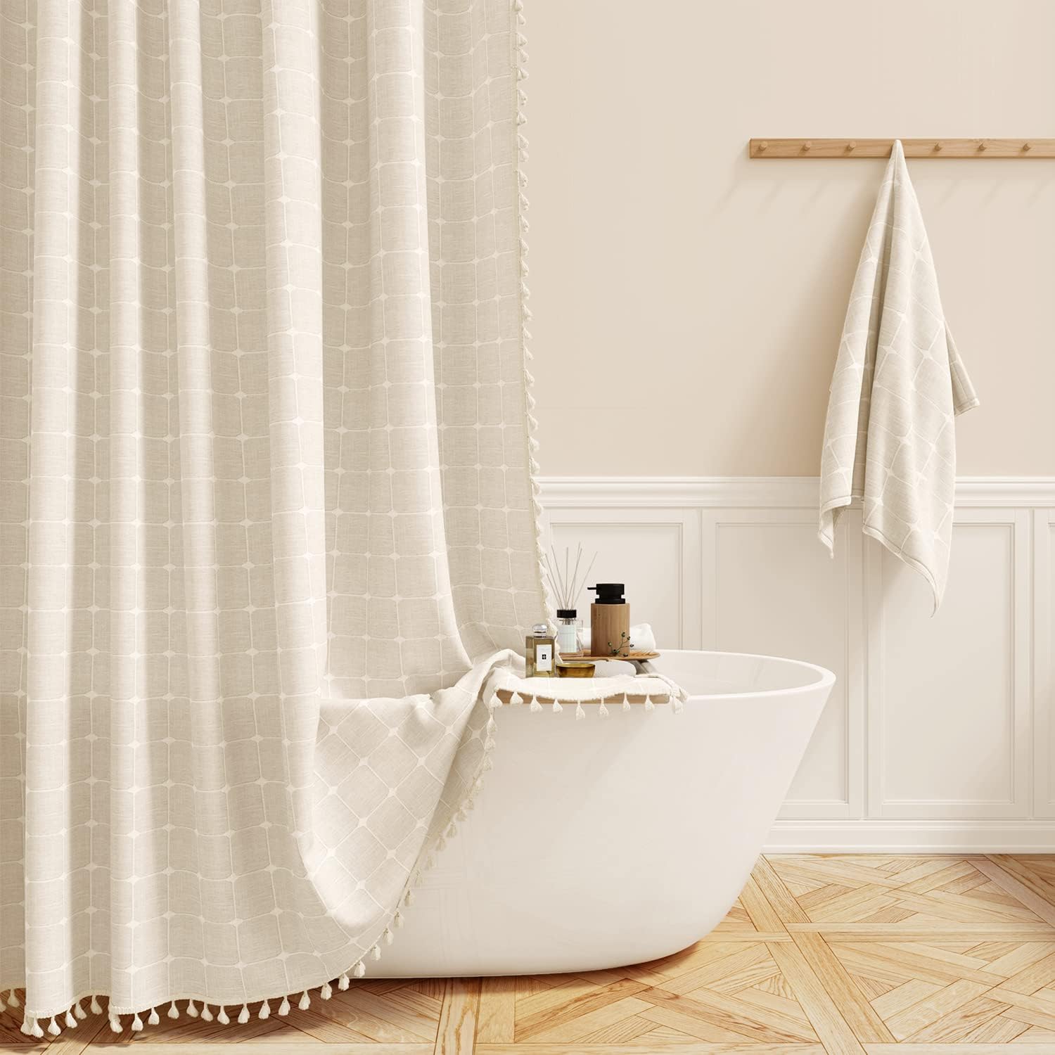 BTTN Stall Shower Curtain - Long Boho Farmhouse Linen Style