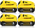 4Pack 8.0Ah DCB206 Replacement for Dewalt 20v - Long Life Li-ion
