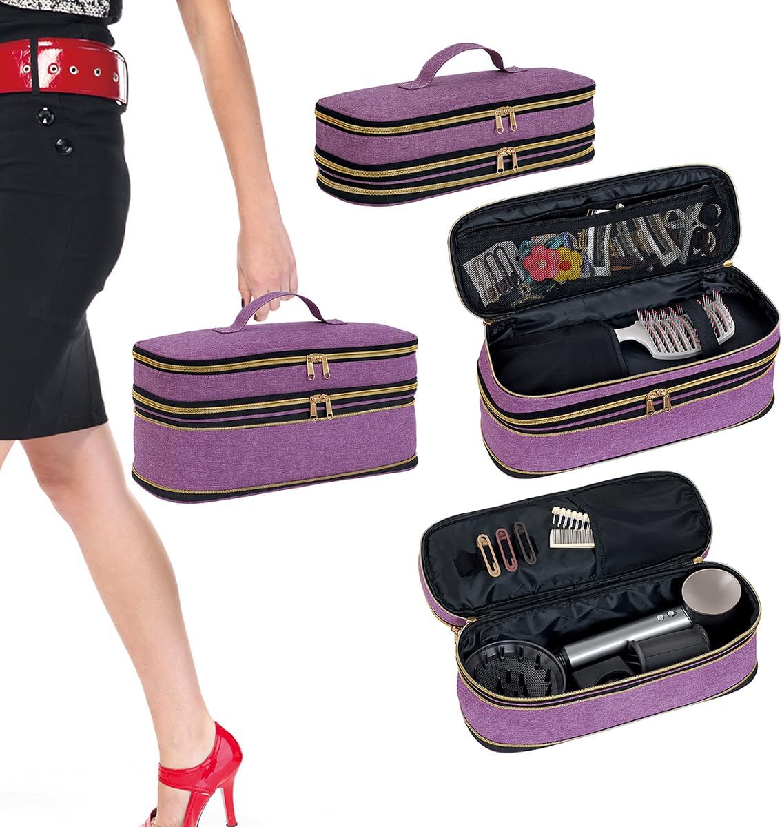 Compact Dual-Layer Hair Tool Case - Stylish Travel Storage