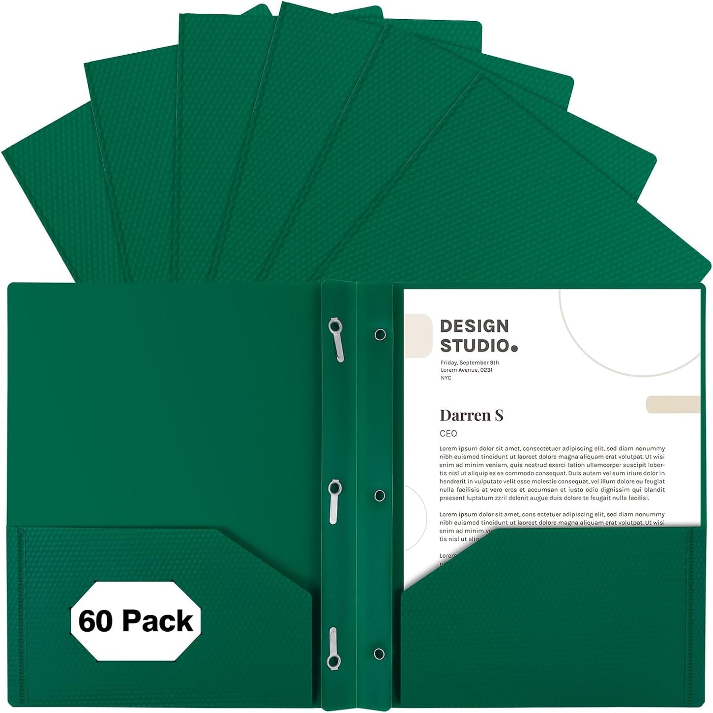 60-Pack Plastic Folders with Pockets and Prongs for School