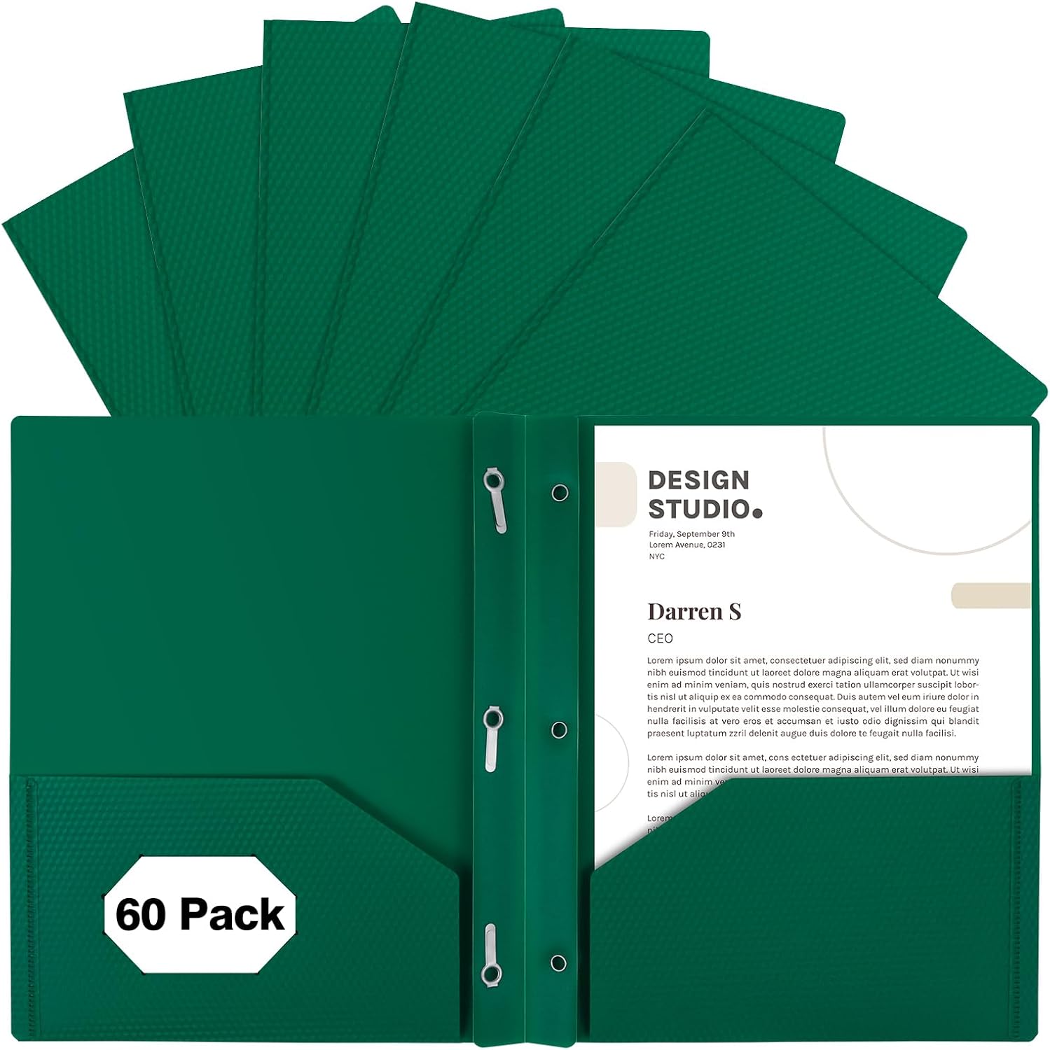 60-Pack Plastic Folders with Pockets and Prongs for School