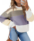 Color Block Cropped Sweater - Trendy Oversized Y2k Pullover silhouette
