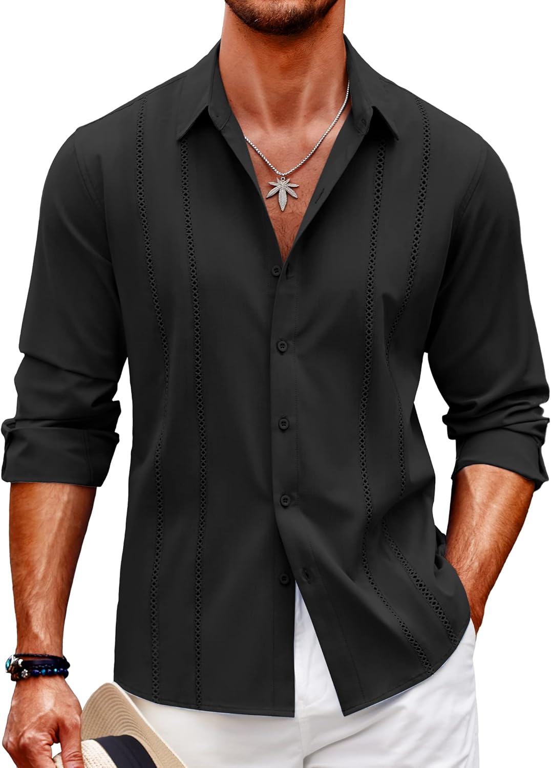 COOFANDY Mens Cuban Guayabera Shirt for Summer Beach Style