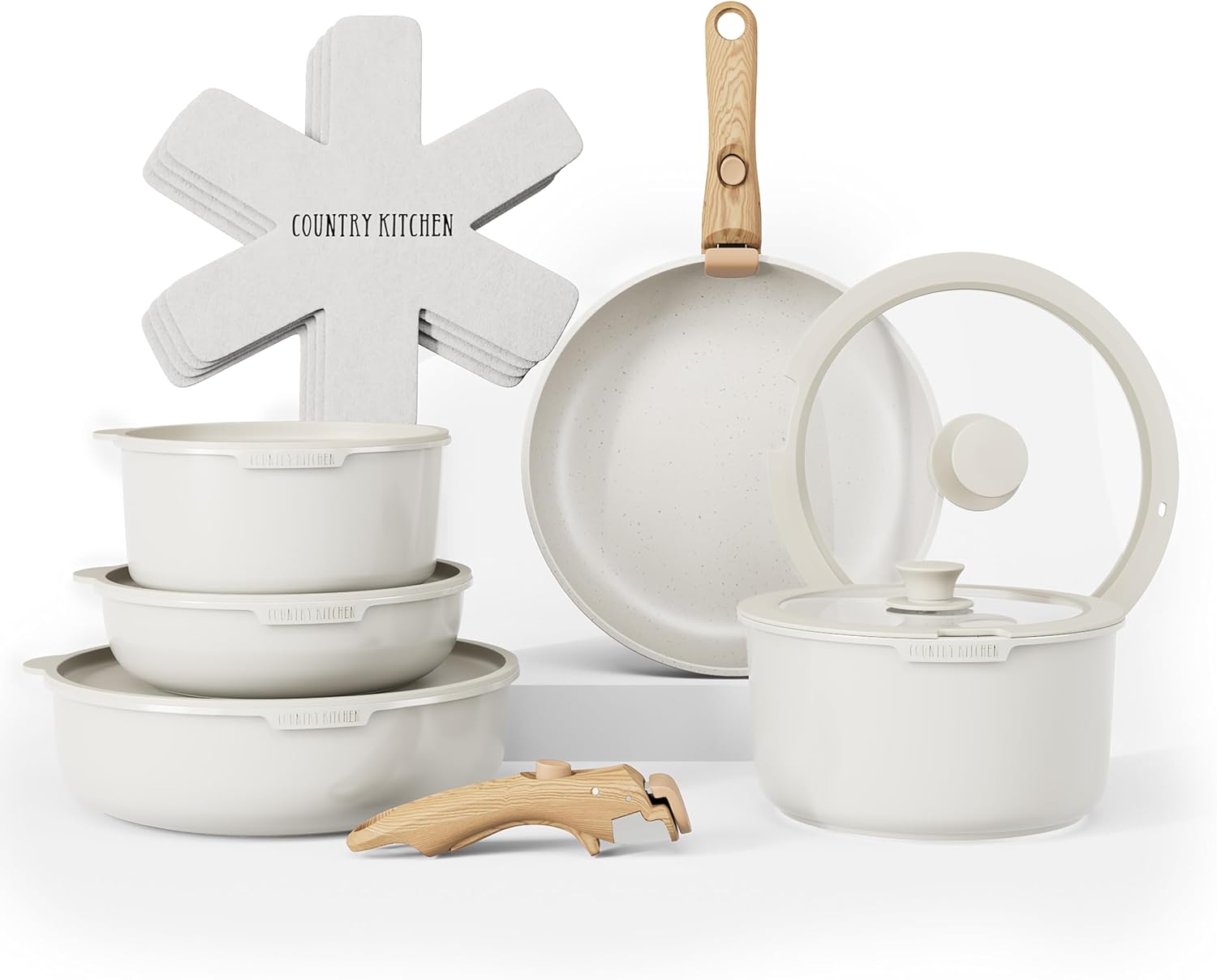 Country Kitchen Cookware Set with Removable Handle for Versatility
